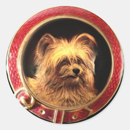 VICTORIAANS MINIATURE DOG PORTRAITS Skye Terrier Ronde Sticker (Voorkant)