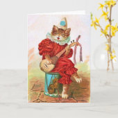 Victoriaans Minstrel Cat Note Kaart (Gele Bloem)