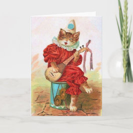 Victoriaans Minstrel Cat Note Kaart