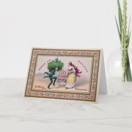 Victoriaans Mistletoe Holiday Kaart (Voorkant)