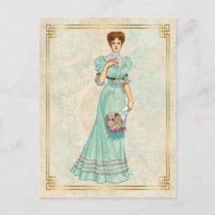  Victoriaans Mode Illustratie Mint Dress Briefkaart