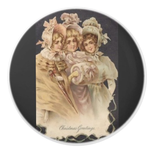 Victoriaans Mode vintage kerst keramische knop (Voorkant)