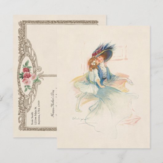 Victoriaans moeder en dochter glimlachen feestdagenkaart (Voorkant / Achterkant)