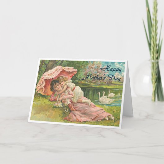 Victoriaans moeder en kind feestdagen kaart (Voorkant)