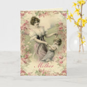 Victoriaans moeder en kind Moederdag Kaart (Gele Bloem)
