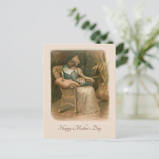 Victoriaans moeder en zoon, voorzitter feestdagenkaart (Staand voorkant)