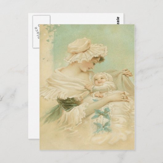 Victoriaans Moeder Holding Kind Moederdag Kaart (Voorkant / Achterkant)