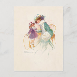  Victoriaans moeder in Ermine met dochter Feestdagenkaart