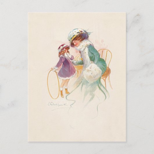 Victoriaans moeder in Ermine met dochter Feestdagenkaart (Voorkant)