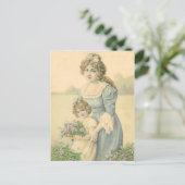 Victoriaans moeder plukt bloemen Moederdag Briefkaart (Staand voorkant)