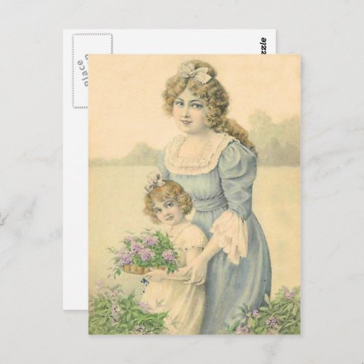 Victoriaans moeder plukt bloemen Moederdag Briefkaart (Voorkant / Achterkant)