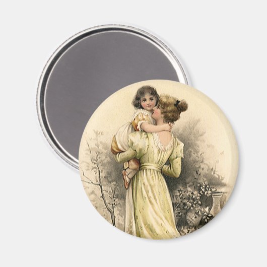  Victoriaans moeder Toddler Girl Magneet (Voorkant / Achterkant)