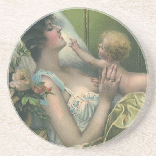  Victoriaans Moederdag, mama met Baby Zandsteen Onderzetter (Voorkant)