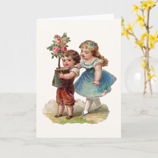 Victoriaans Moederdag Wenskaart. Kaart (Gele Bloem)