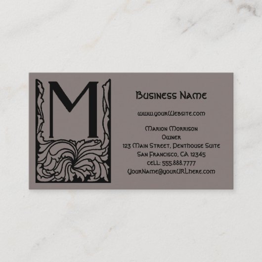  Victoriaans monogram Art Deco Letter M Visitekaartje (Voorkant)