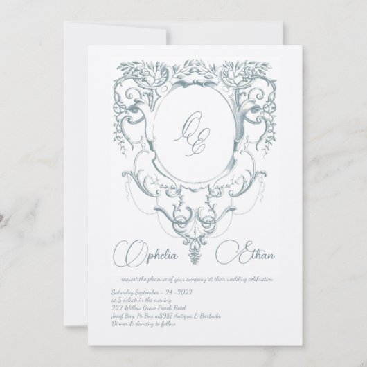 Victoriaans Monogram Barok crest bruiloft Kaart (Voorkant)