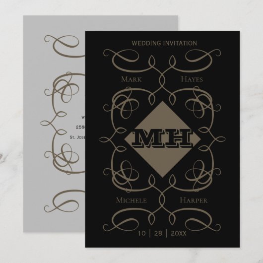 Victoriaans monogram bruiloft uitnodiging (Voorkant / Achterkant)