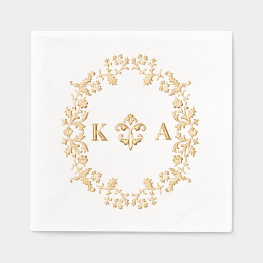 Victoriaans Monogram Bruiloftsgoud Folie Servetten (Voorkant)