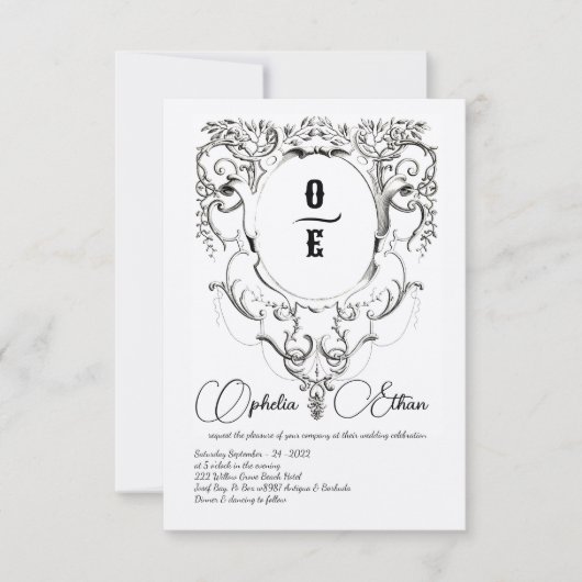 Victoriaans Monogram crest bruiloft Kaart (Voorkant)