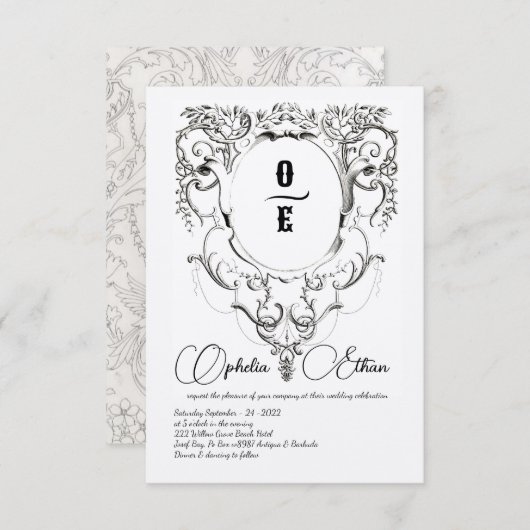 Victoriaans Monogram crest bruiloft Kaart (Voorkant / Achterkant)