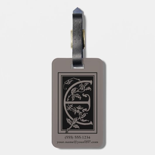 Victoriaans monogram Decoratieve letter E Bagagelabel (Achterkant verticaal)