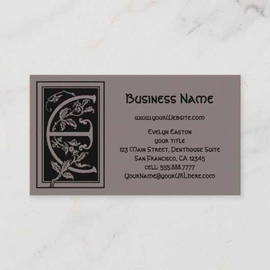  Victoriaans monogram Decoratieve letter E Visitekaartje (Voorkant)