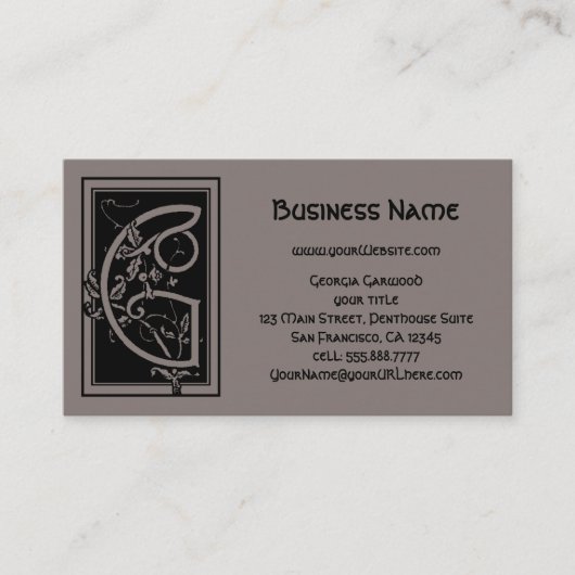  Victoriaans monogram Elegant Letter G Visitekaartje (Voorkant)