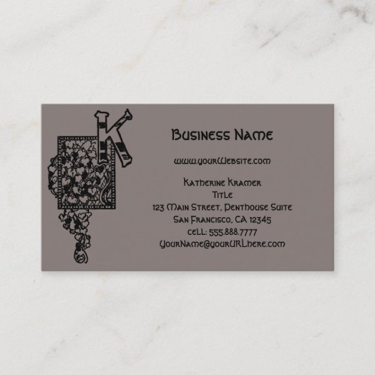  Victoriaans monogram Elegant Letter K Visitekaartje (Voorkant)