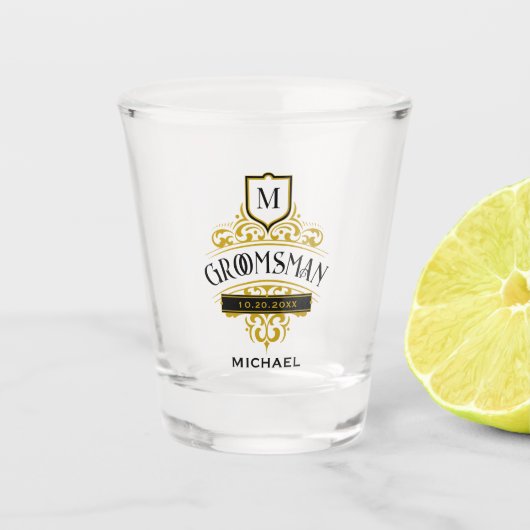  Victoriaans Monogram Elegante Groomsmen Shot Glas (Voorkant)