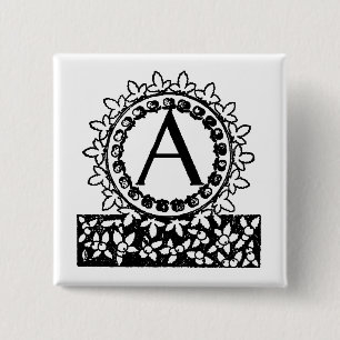  Victoriaans monogram letter A Vierkante Button 5,1 Cm