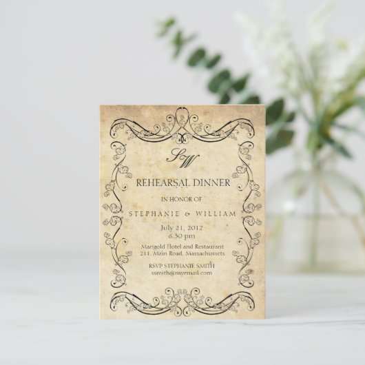  Victoriaans monogram repetitie Dinner Kaart (Staand voorkant)