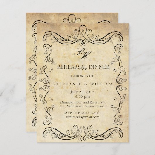  Victoriaans monogram repetitie Dinner Kaart (Voorkant / Achterkant)