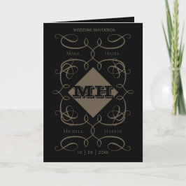 Victoriaans Monogrammed Bruiloft Gevouwen Wenskaar Kaart