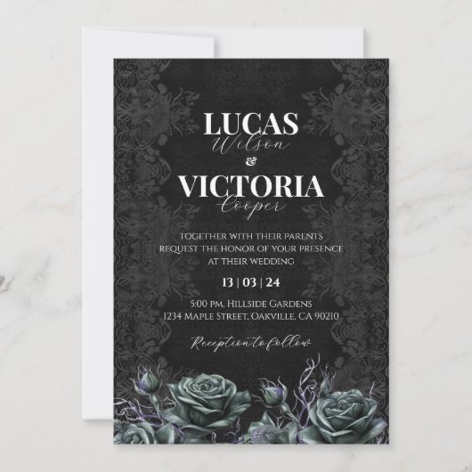 Victoriaans Moody Floral Gothic bruiloft uitnodigi Kaart (Voorkant)