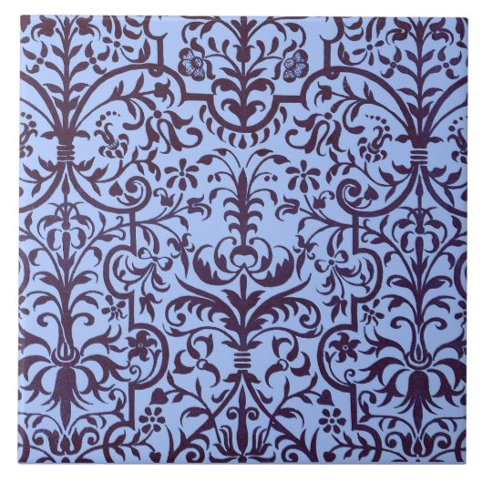 Victoriaans motief in blauw tegeltje (Voorkant)