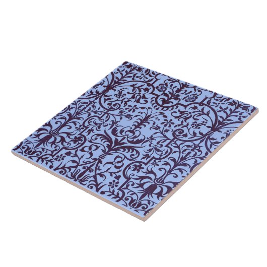 Victoriaans motief in blauw tegeltje (Zijkant)