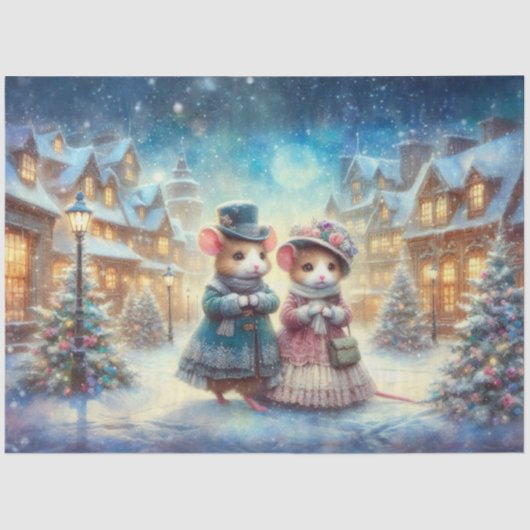 Victoriaans muizen in het winterdorp Decoupage Tissuepapier (Voorkant)