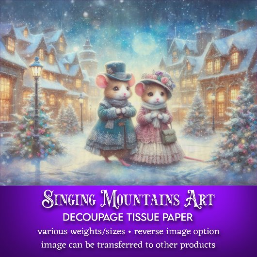 Victoriaans muizen in het winterdorp Decoupage Tissuepapier