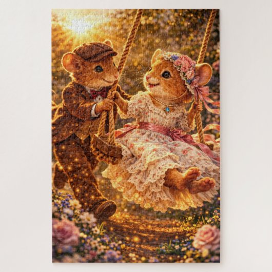 Victoriaans Muizen Koppel Tuin Schommel Legpuzzel (Verticaal)