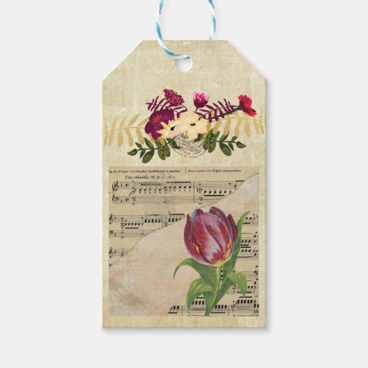  Victoriaans Muziek Romance Tulpen Gift Label Cadeaulabel (Voorkant)