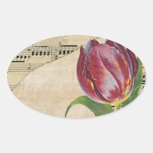 Victoriaans muziek Romance Tulps Ovale Sticker (Voorkant)