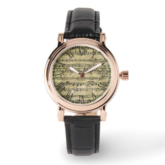 Victoriaans muziekblad wallpaper horloge