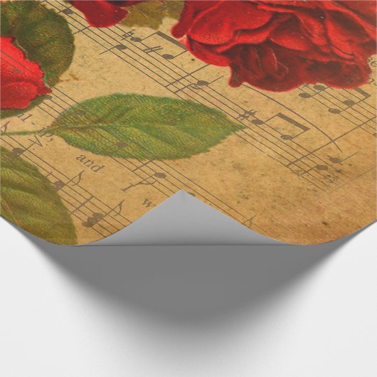 Victoriaans muziekblad Waterverf Roos achtergrond Cadeaupapier (Hoek)