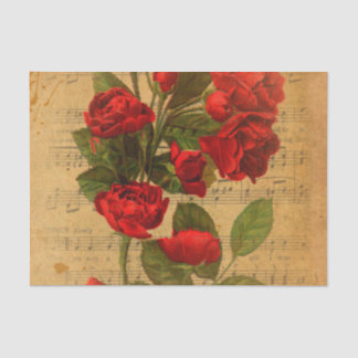 Victoriaans muziekblad Waterverf Roos achtergrond Tissuepapier
