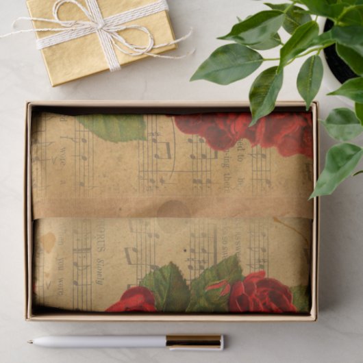 Victoriaans muziekblad Waterverf Roos achtergrond Tissuepapier (Geschenk)