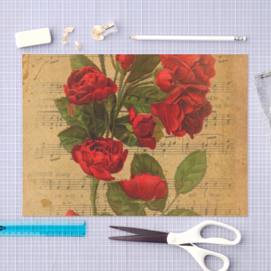 Victoriaans muziekblad Waterverf Roos achtergrond Tissuepapier (Craft)