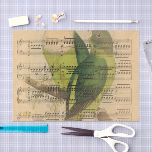 Victoriaans muziekblad Waterverf vogelbehangpapier Tissuepapier (Craft)