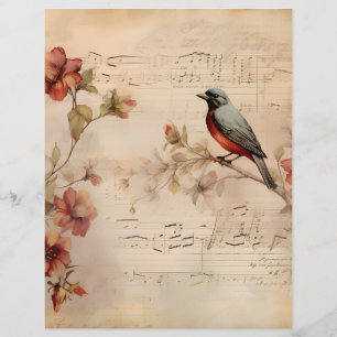 Victoriaans Muzieknoten & Vogelscrapbook papier