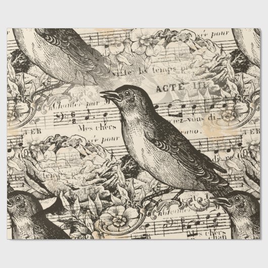 Victoriaans muziekvogels cadeaupapier (Vlak)