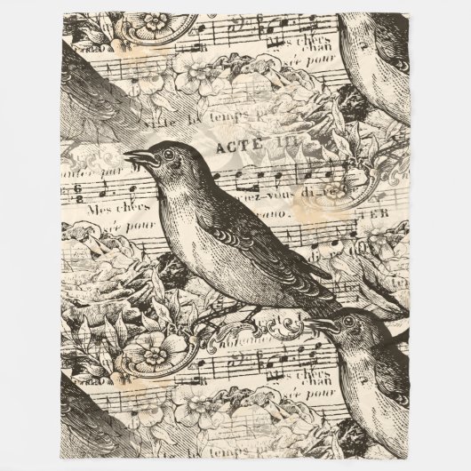 Victoriaans muziekvogels fleece deken (Voorkant)